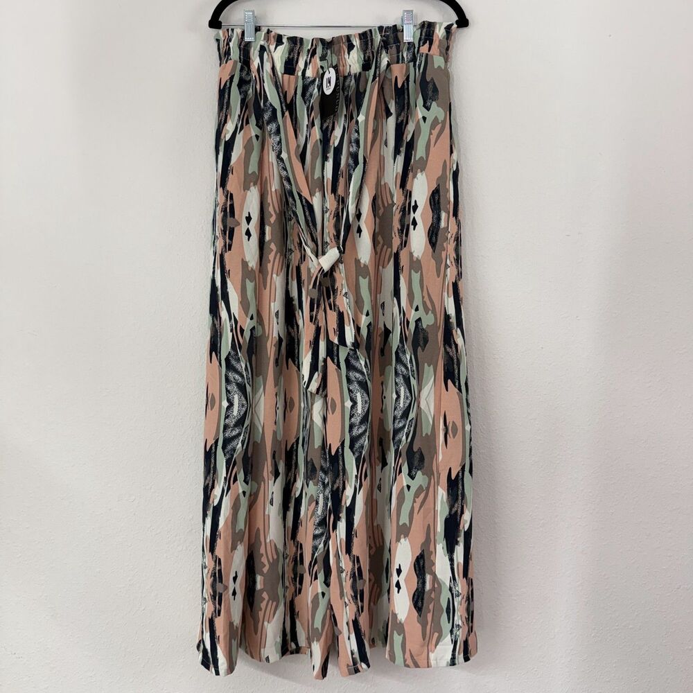Paper Bag High Rise Wide Leg Pants Womens XL Fits Medium-XL Abstract Loose Flowy
